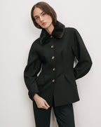 Veronica Beard Black wool jacket with faux fur collar.