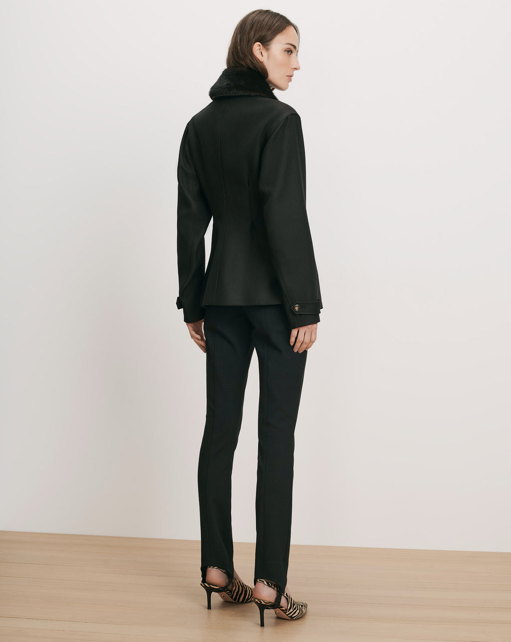 Veronica Beard Black wool jacket with faux fur collar.