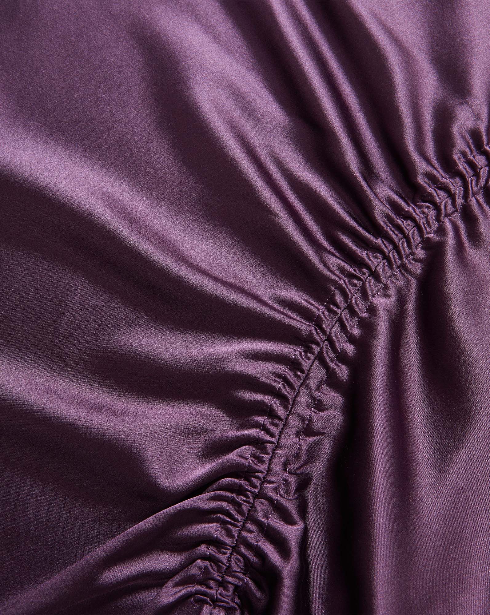 Veronica Beard Purple satin fabric with gathered elastic detailing.
