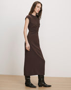 Veronica Beard Brown midi dress, cap sleeves, ruched waist.