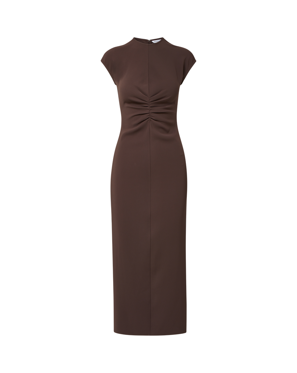 Veronica Beard Brown midi dress with ruched waist.