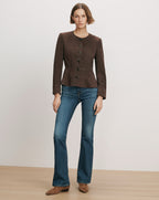 Veronica Beard Brown suede peplum jacket with button front.