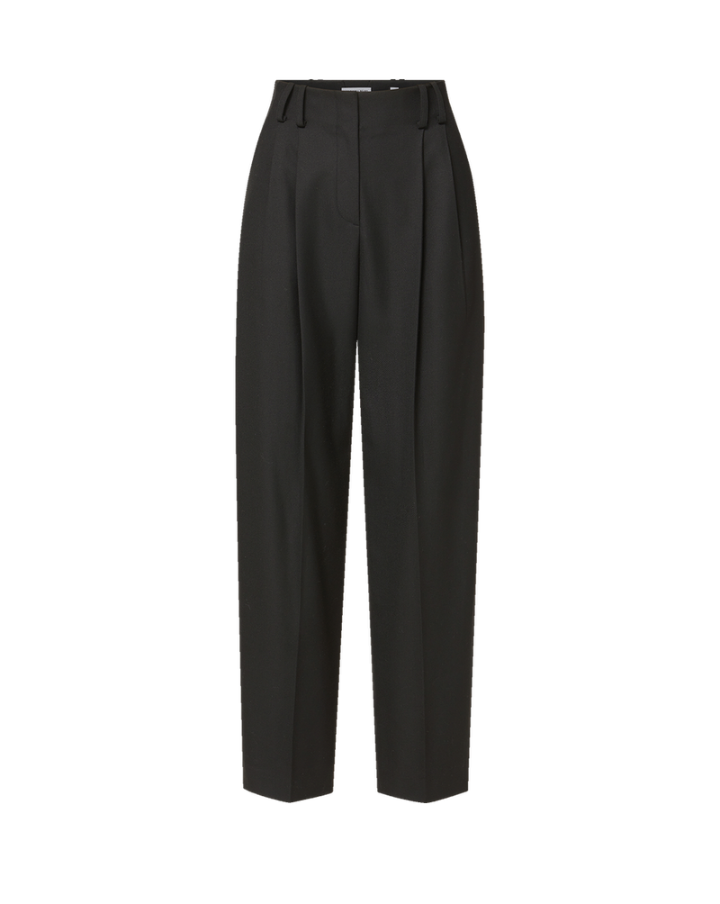 Veronica Beard Black pleated high-waisted tailored trousers.