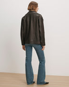 Veronica Beard Brown leather jacket, relaxed fit.