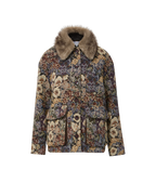 Veronica Beard Floral tapestry jacket with faux fur collar.