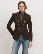 Veronica Beard Brown double-breasted blazer with gold buttons.