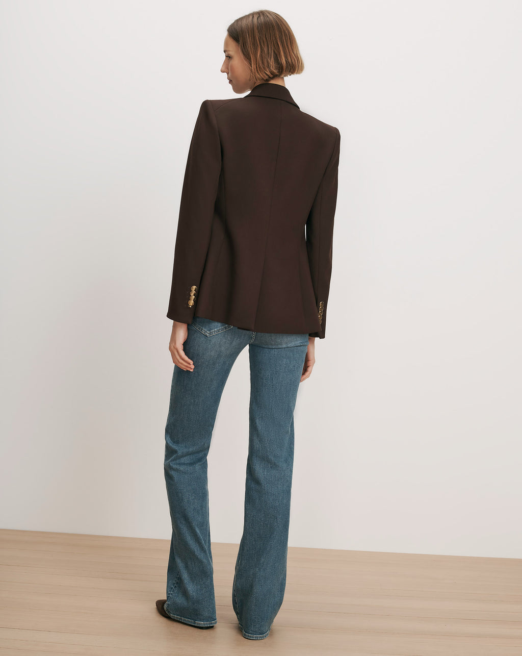 Veronica Beard Brown blazer with gold buttons.