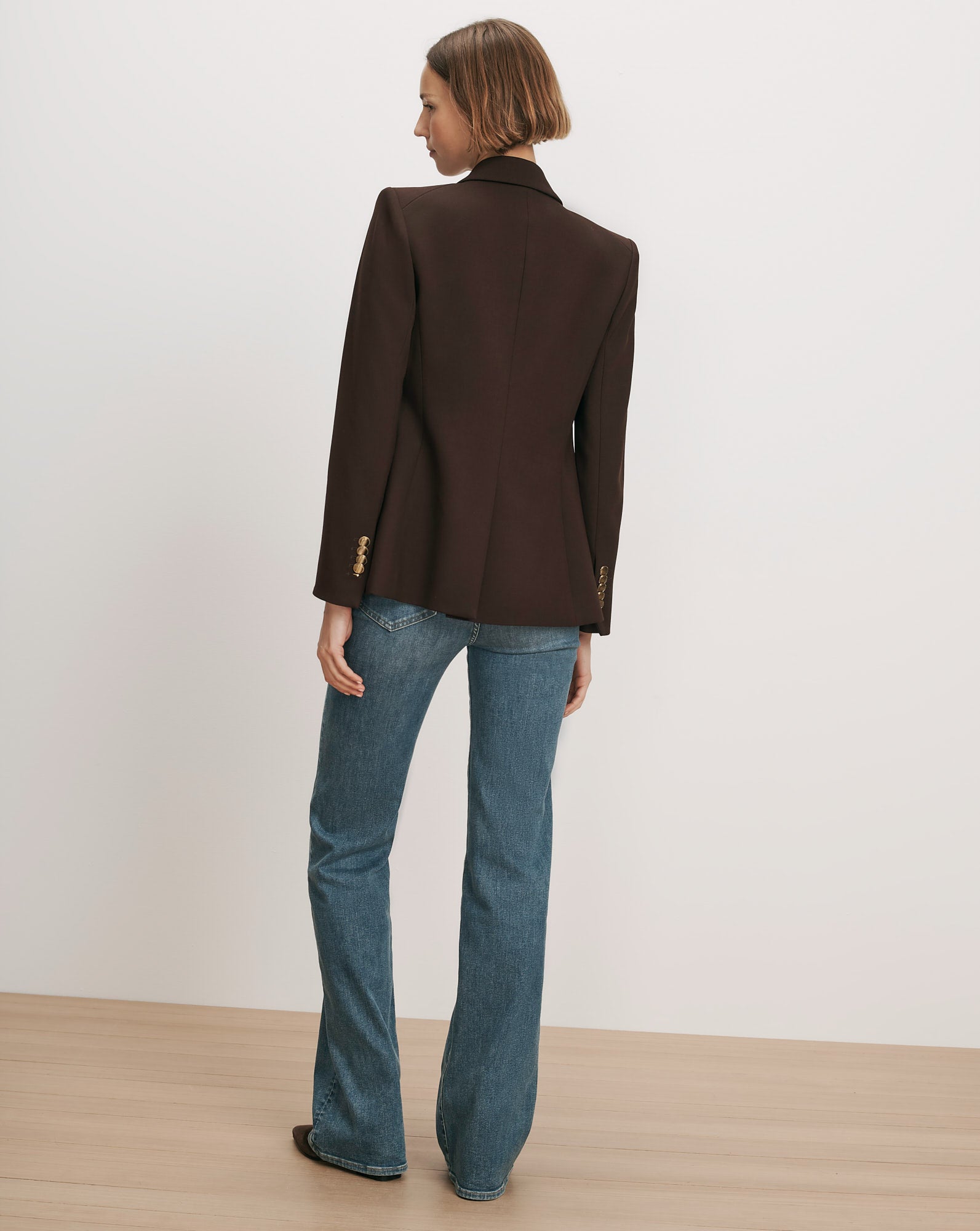 Veronica Beard Brown blazer with gold buttons.