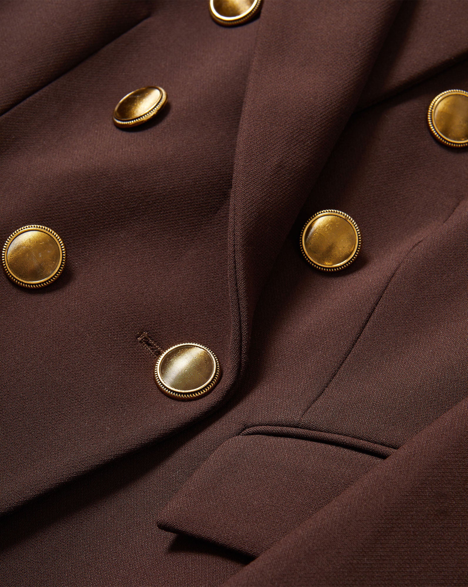 Veronica Beard Brown double-breasted blazer with gold buttons.