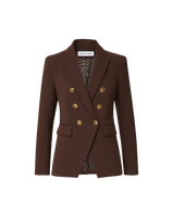 Veronica Beard Brown double-breasted blazer with gold buttons.