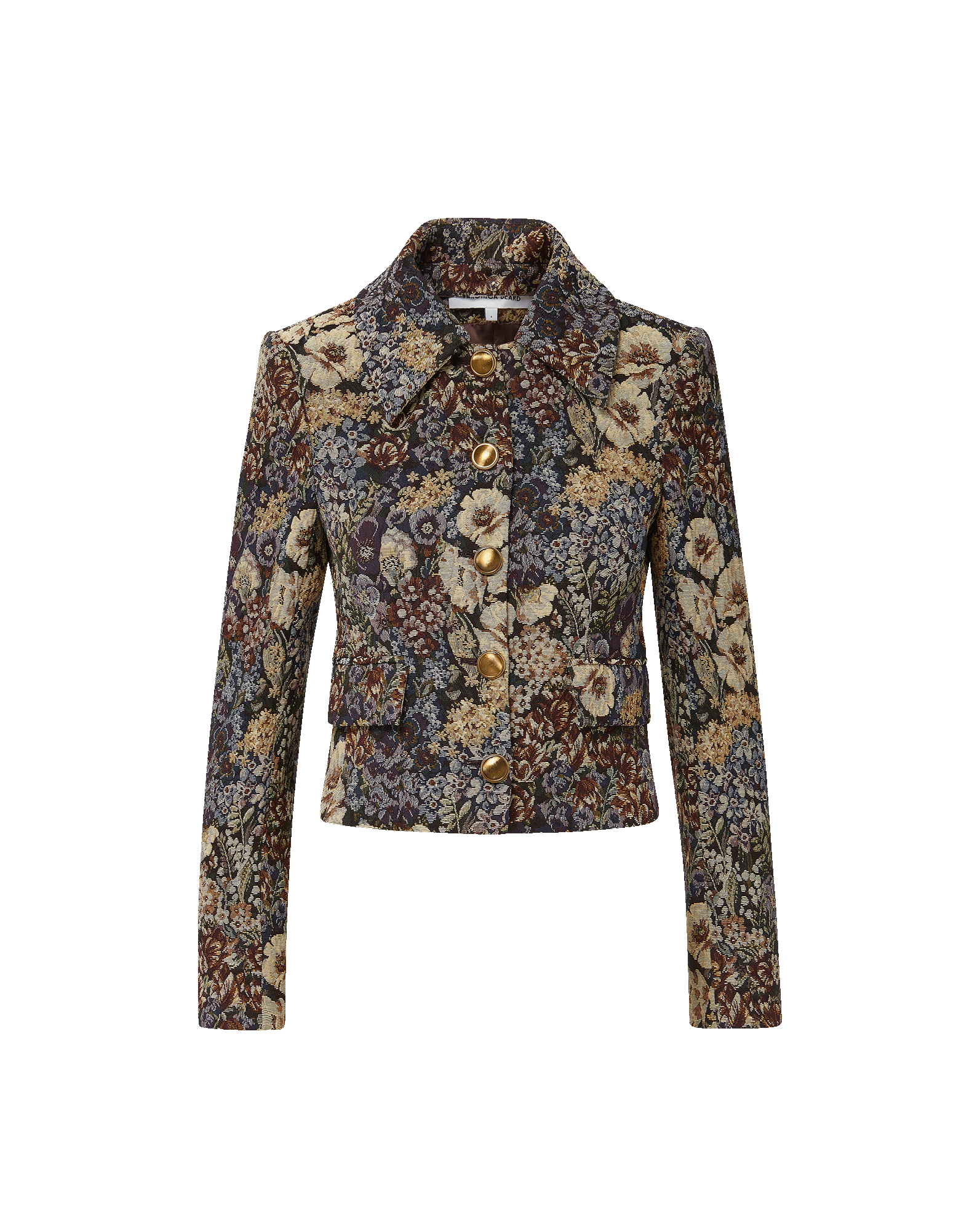 Veronica Beard Floral tapestry jacket with gold buttons.