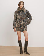 Veronica Beard Floral tapestry jacket with faux fur collar and matching skirt.