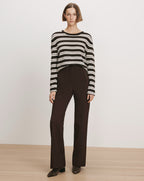 Veronica Beard Black and white striped sweater, brown trousers