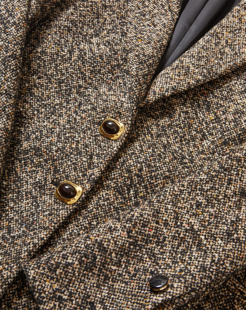 Veronica Beard Brown tweed blazer with gold and black buttons.