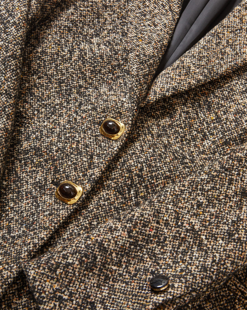 Veronica Beard Brown tweed blazer with gold and black buttons.