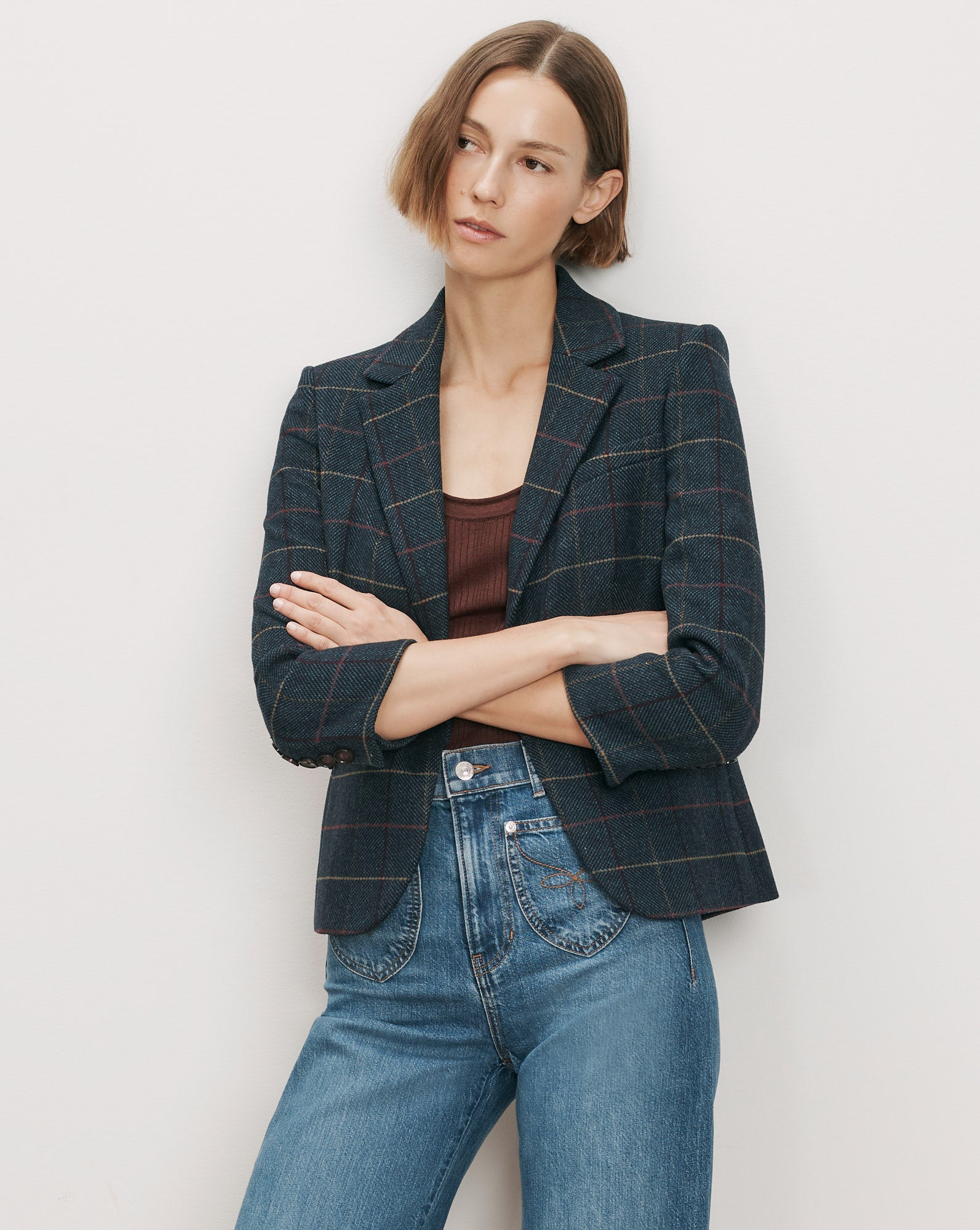 Veronica Beard Blue plaid tweed blazer