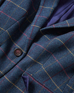 Veronica Beard Blue plaid tweed blazer with brown button.