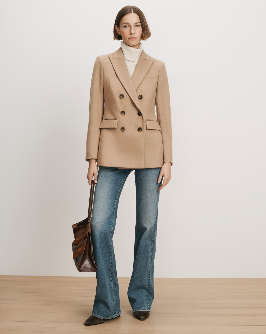 Veronica Beard Camel double-breasted wool blazer