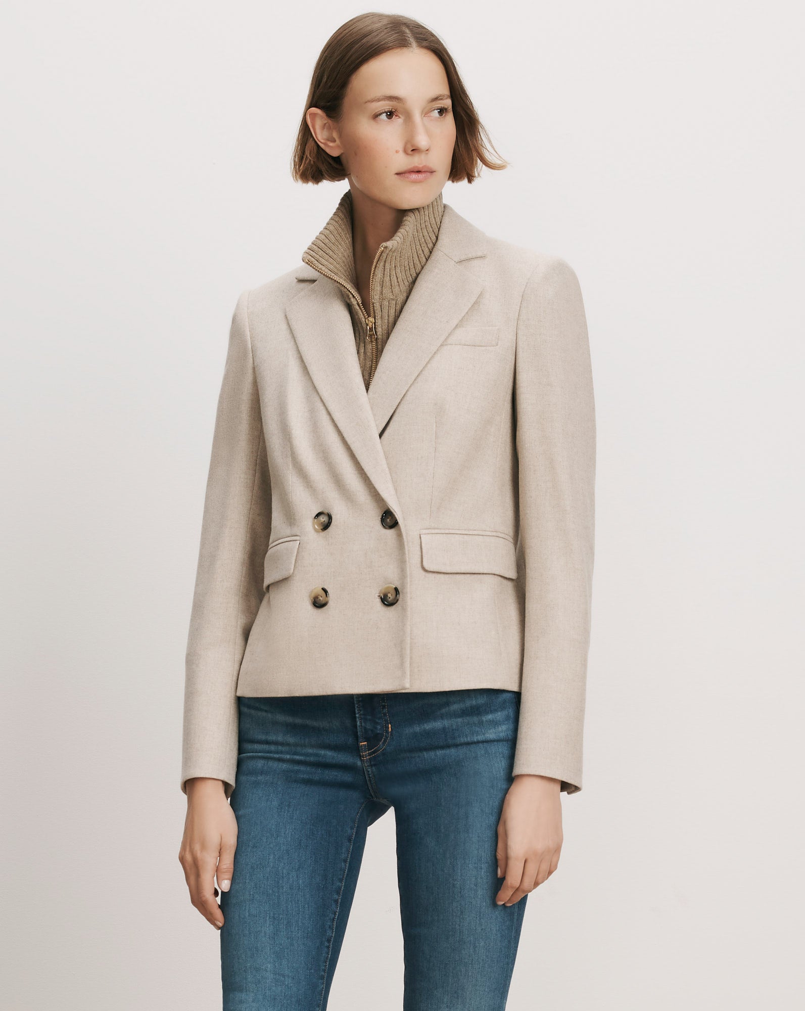 Veronica Beard Beige double-breasted wool blazer with notched lapels