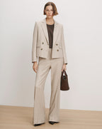 Veronica Beard Beige wool double-breasted blazer and wide-leg trousers.