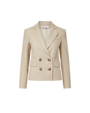 Veronica Beard Beige linen double-breasted blazer with four buttons.