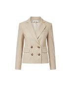 Veronica Beard Beige linen double-breasted blazer with four buttons.