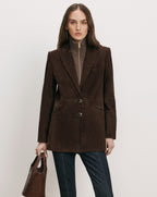 Veronica Beard Brown suede blazer, single-breasted, two-button closure.