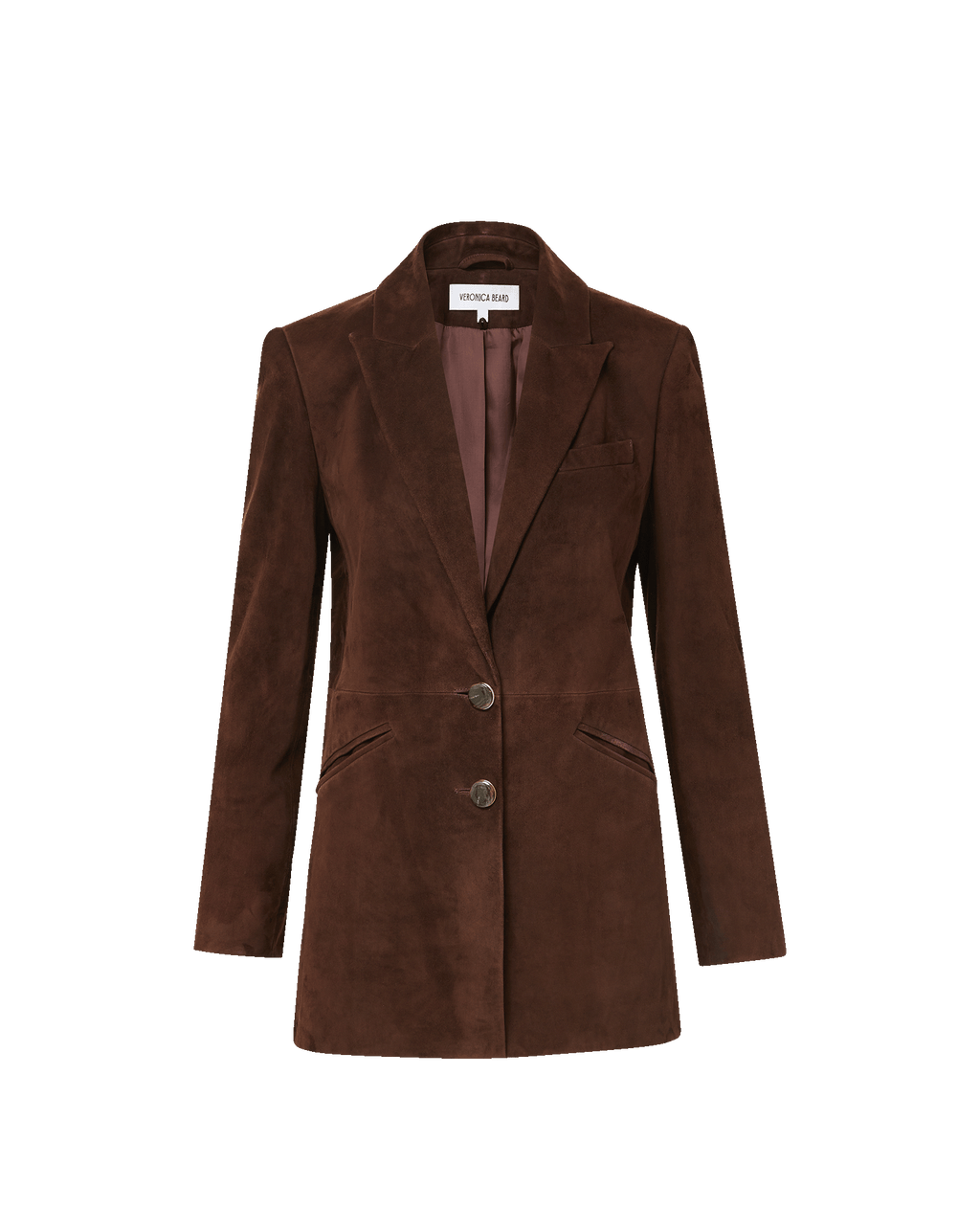 Veronica Beard Brown suede blazer with two buttons.