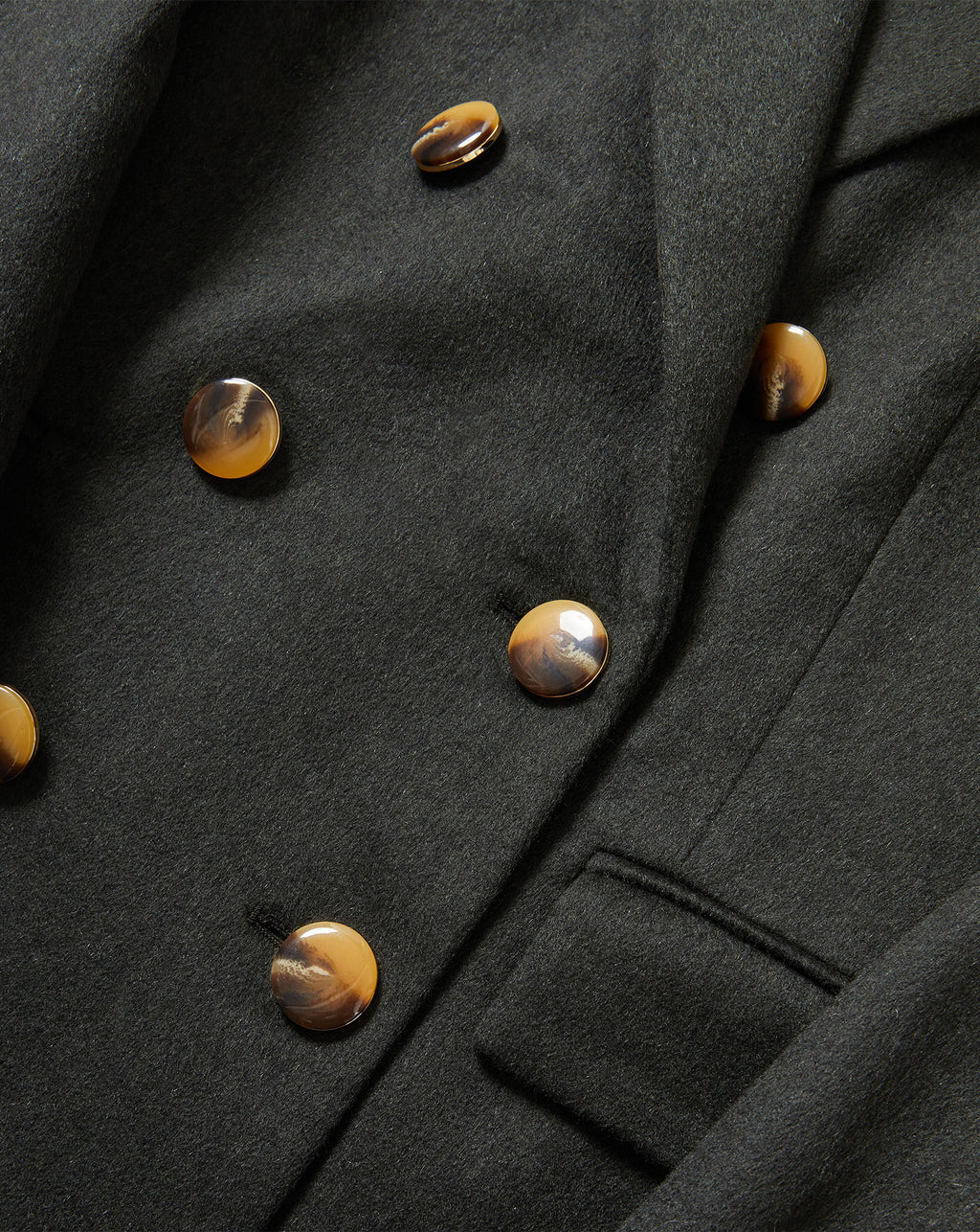 Veronica Beard Dark green wool double-breasted blazer with tortoiseshell buttons.