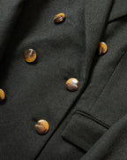Veronica Beard Dark green wool double-breasted blazer with tortoiseshell buttons.