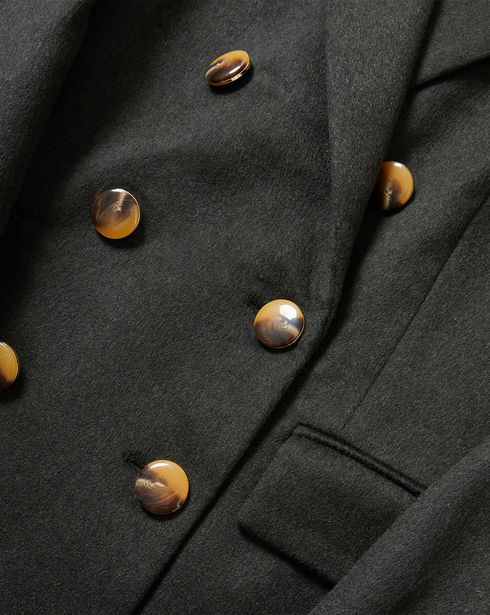Veronica Beard Dark green wool double-breasted blazer with tortoiseshell buttons.