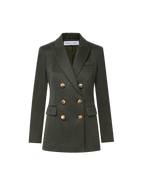 Veronica Beard Dark green wool double-breasted blazer with gold buttons.