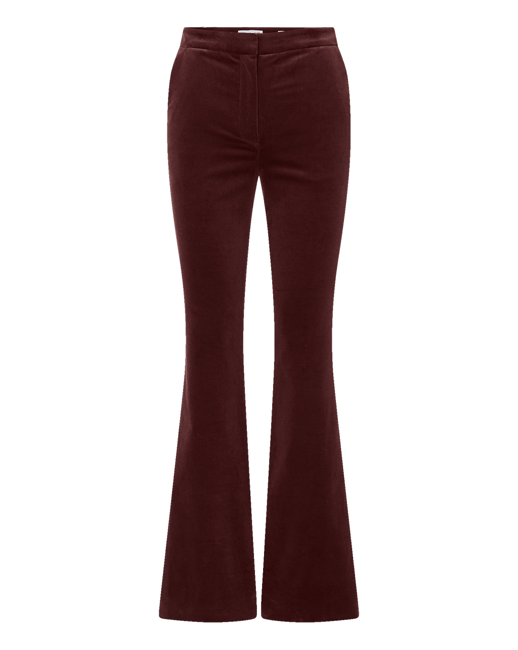 Veronica Beard Burgundy velvet flared trousers with a high waist.