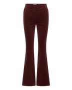 Veronica Beard Burgundy velvet flared trousers with a high waist.