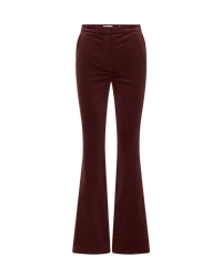 Veronica Beard Burgundy velvet flared trousers with a high waist.