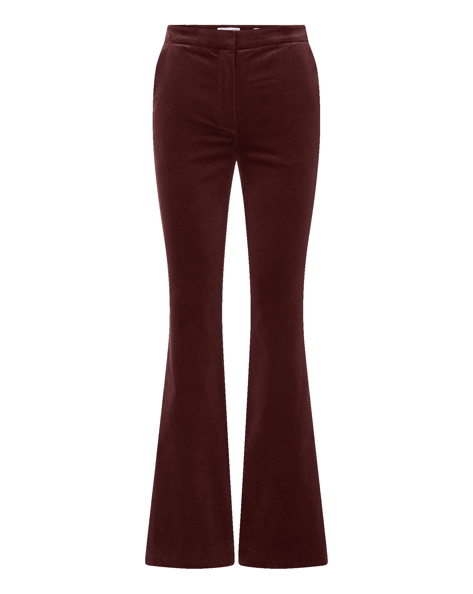 Veronica Beard Burgundy velvet flared trousers with a high waist.