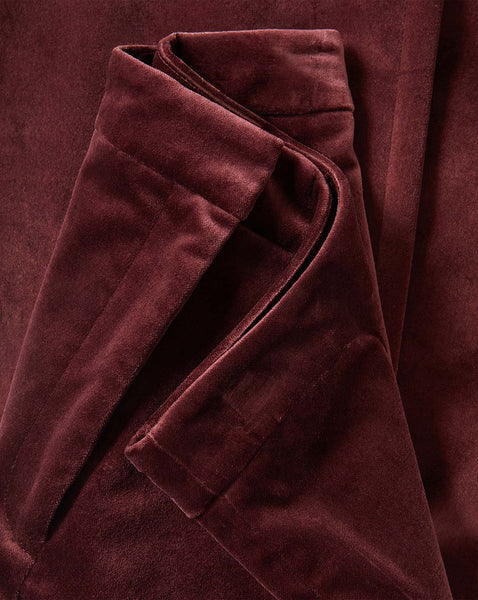 Veronica Beard Burgundy velvet straight trousers with fitted waistband.