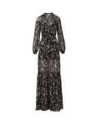 Veronica Beard Black floral maxi dress with tie waist.