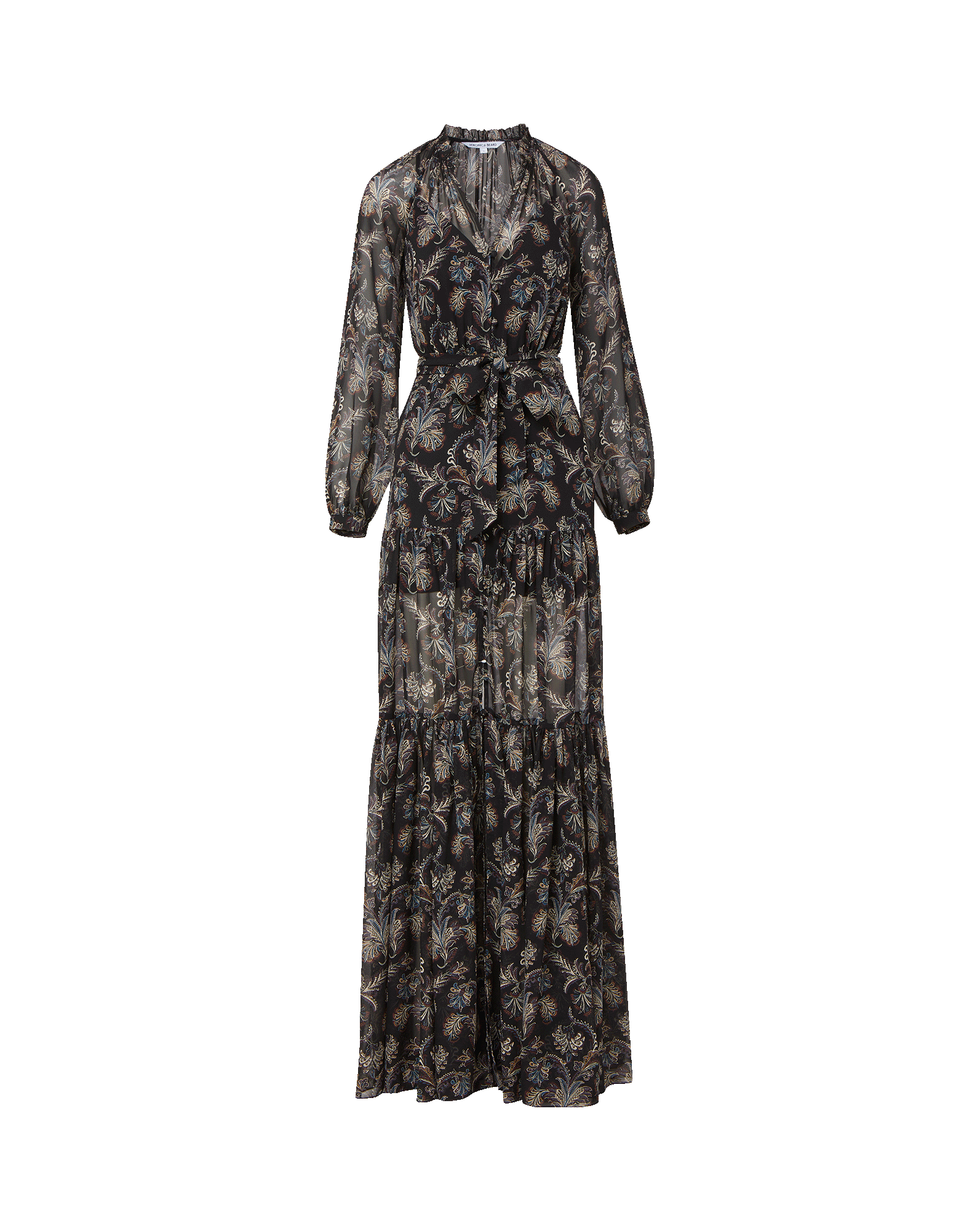 Veronica Beard Black floral maxi dress with tie waist.