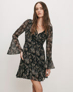 Veronica Beard Black floral print mini dress with ruffle trim