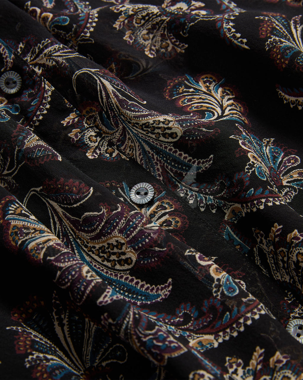 Veronica Beard Black paisley print button-down shirt in lightweight fabric.