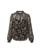 Veronica Beard Black paisley print sheer long sleeve button-down blouse.