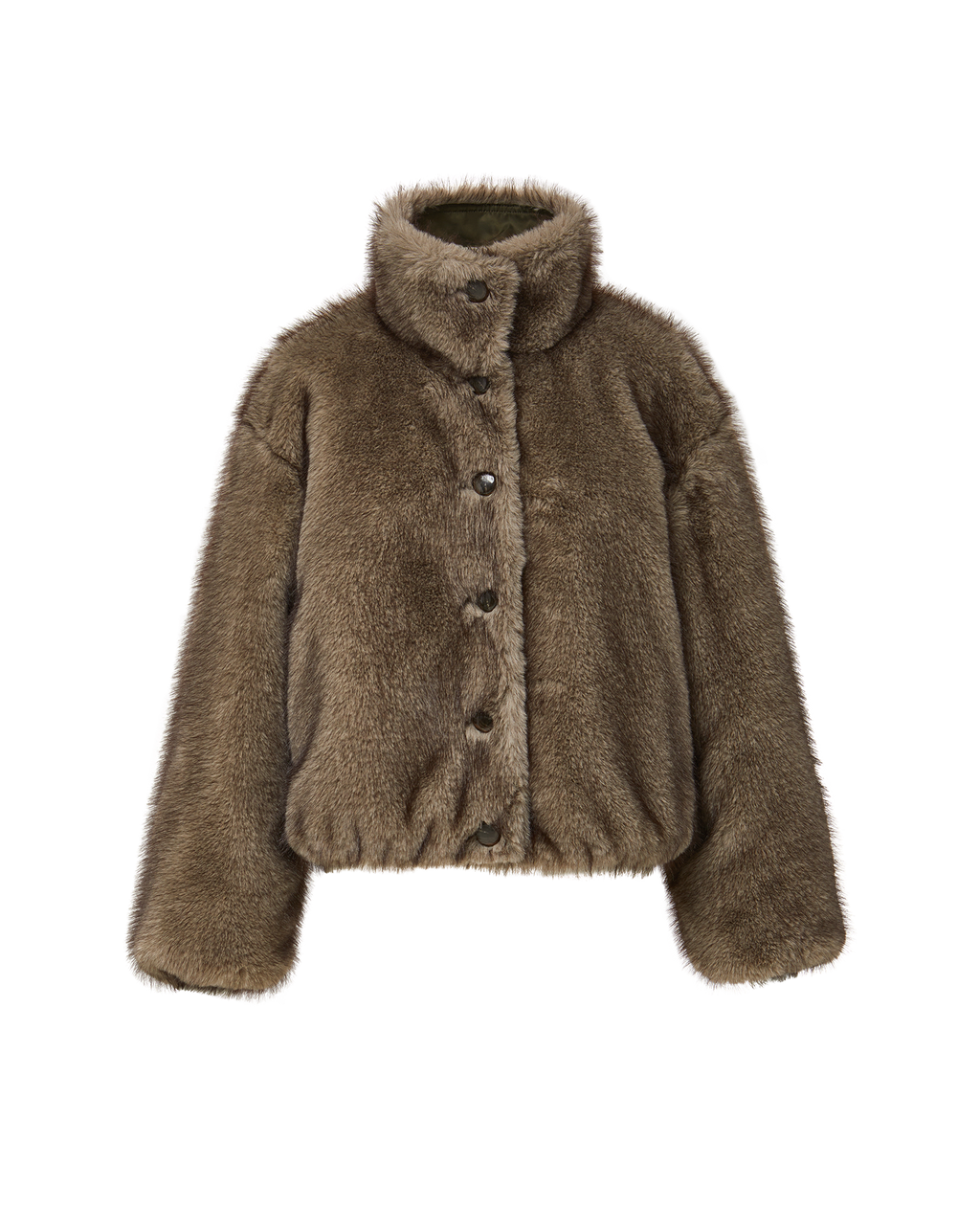 Veronica Beard Brown faux fur jacket with high collar.