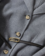 Veronica Beard Gray wool coat with black belt and buttons.
