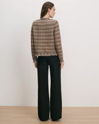Veronica Beard Brown tweed jacket with fringe trim.