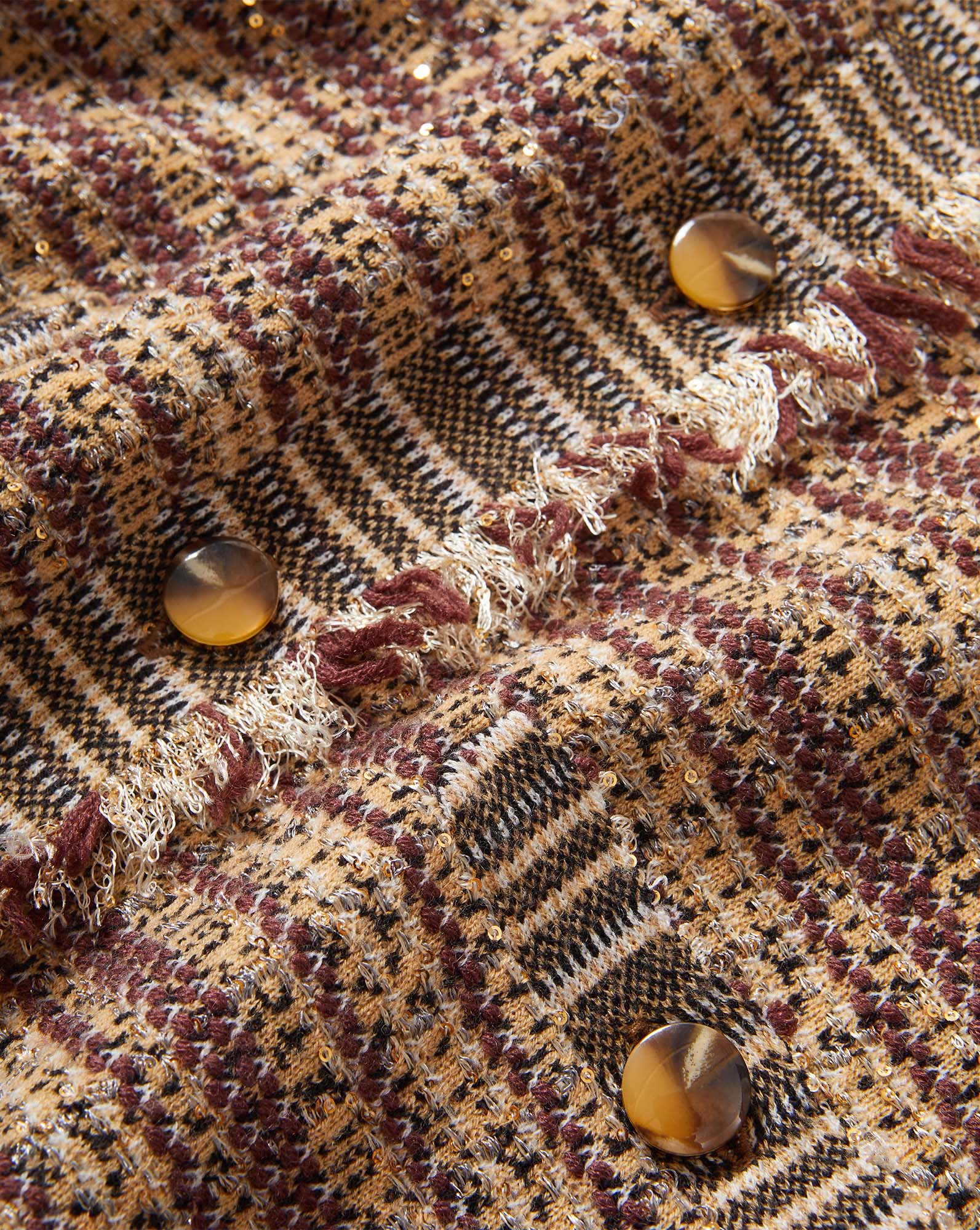 Veronica Beard Brown and tan plaid tweed jacket with buttons.
