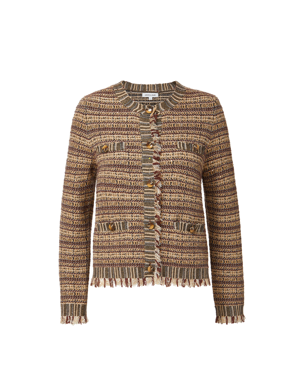 Veronica Beard Brown and beige tweed jacket with frayed edges.