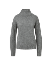 Veronica Beard Grey ribbed knit high-neck sweater with relaxed fit.