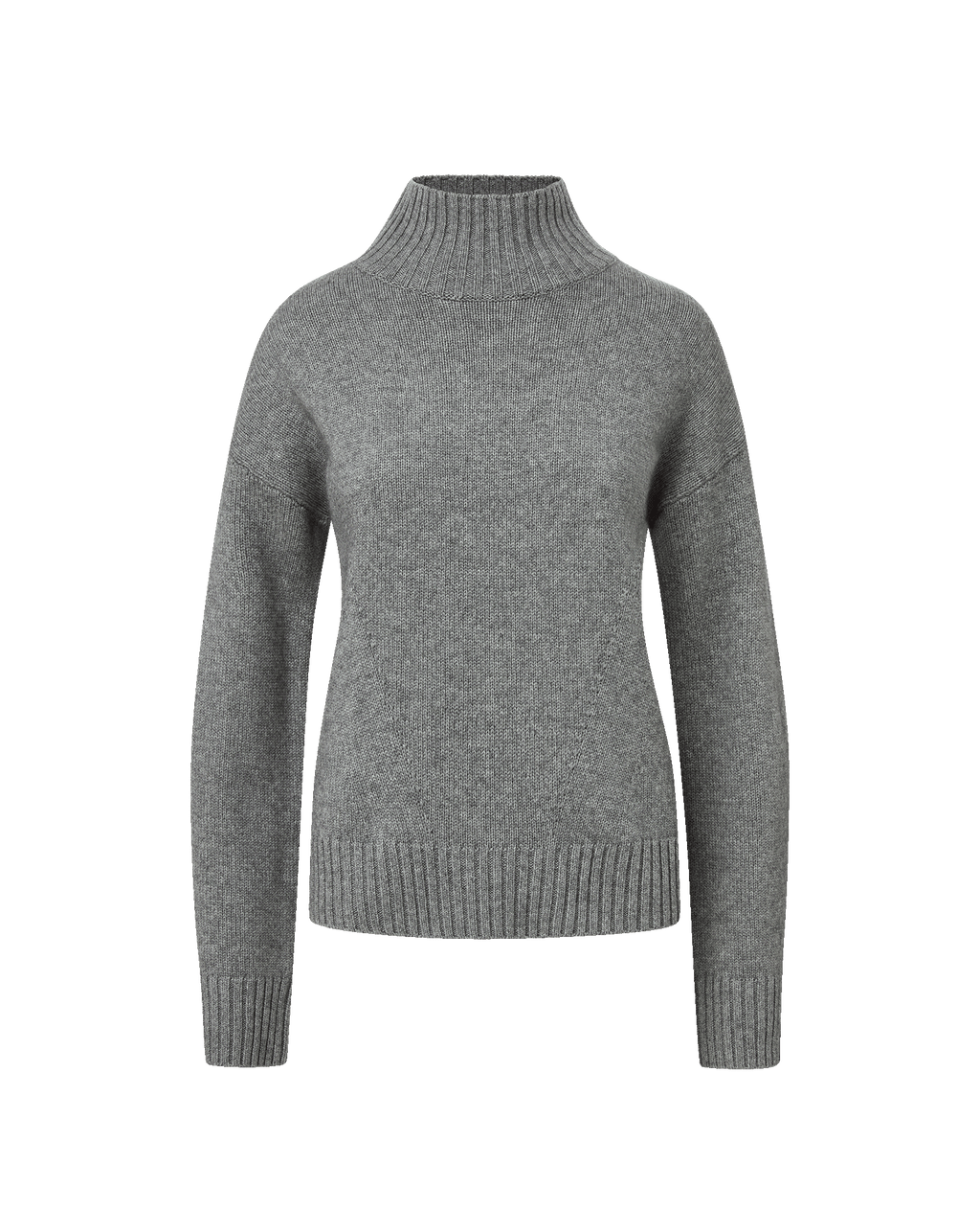 Veronica Beard Grey ribbed knit high-neck sweater with relaxed fit.