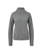 Veronica Beard Grey ribbed knit high-neck sweater with relaxed fit.